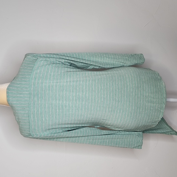 Soft Surroundings Size L Turquoise and gray stripe faux wrap long sleeve top. - Picture 4 of 9
